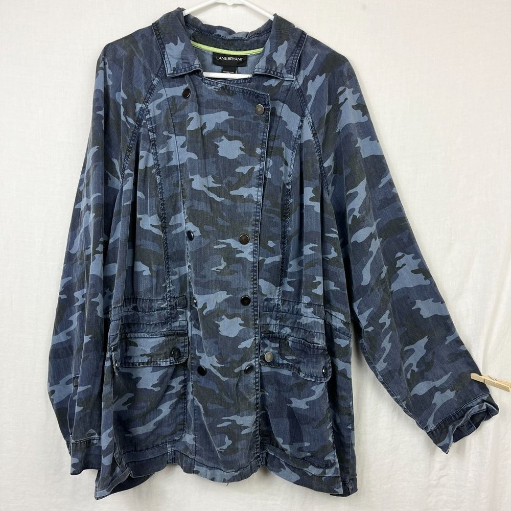 Lane Bryant 100% Lyocell Blue Camo Jacket Womens 18/20 Military Plus Size‎